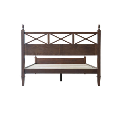 King Size Solid Wood Platform Bed Frame with Headboard & Footboard, 12 Durable Slatted Base with Metal Legs, Easy Assembly, Slip-Free & Anti-Noise, No Box Spring Needed, Dark Roast Oak Finish RIK-32