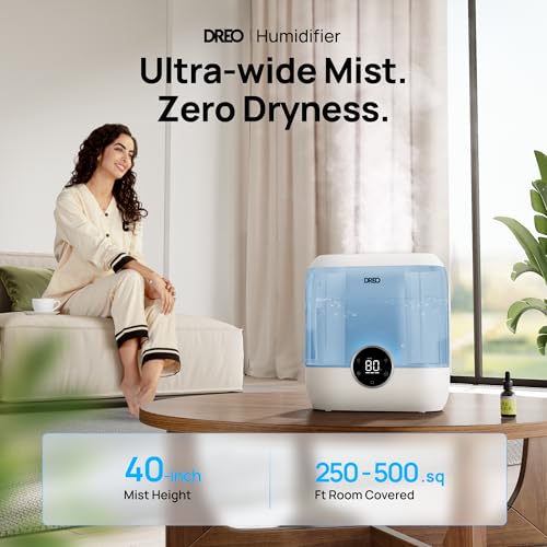 Dreo Smart Humidifiers for Bedroom, 6L Top Fill Supersized Cool Mist Humidifier for Large Room, 60 Hour Runtime, Quiet Ultrasonic Humidifier for Plants, Baby, Indoor, Home, Night Light, Black
