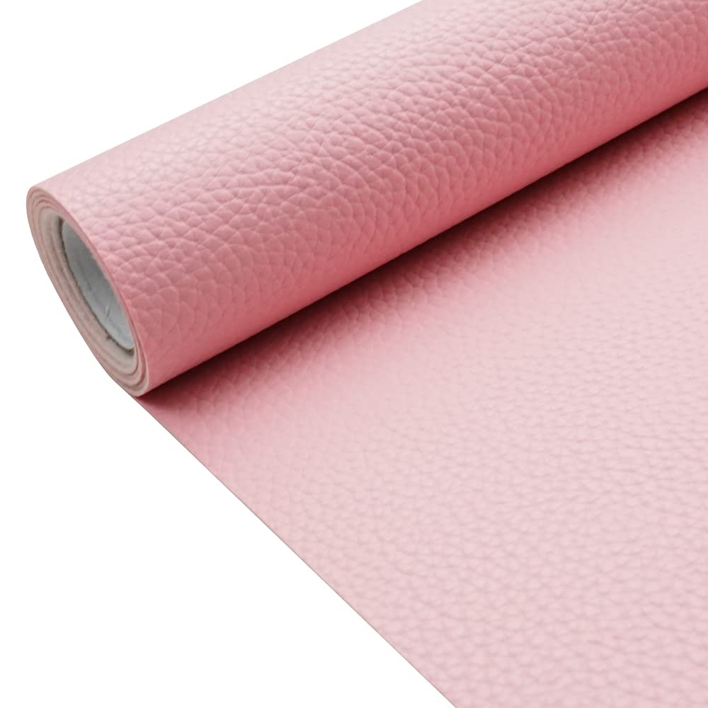 Coral Pink Litchi Texture Fabric Leather 11.8x53.14 Inch（30x135 CM） 1.13mm Thick Faux Synthetic Leather Material for Upholstery Crafts, DIY Sewings, Sofa, Handbag, Earrings, Hair Bows Decorations
