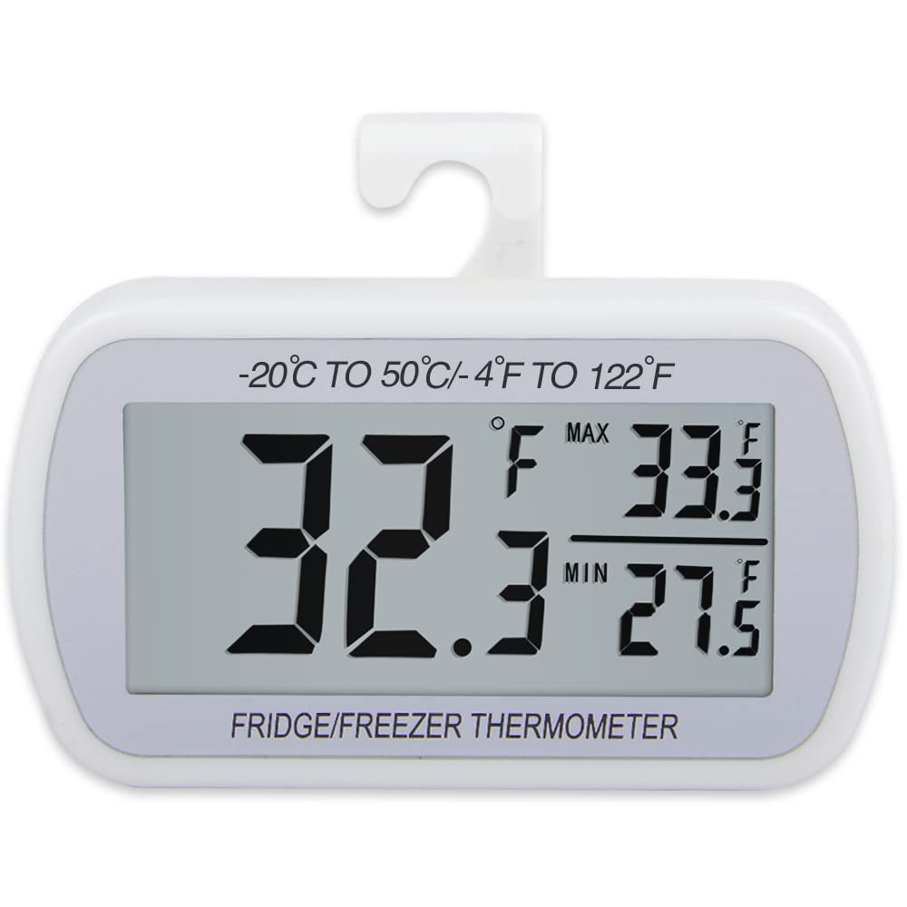 AEVETE Waterproof Digital Refrigerator Thermometer, Large LCD Freezer Room Thermometer with Magnetic Back