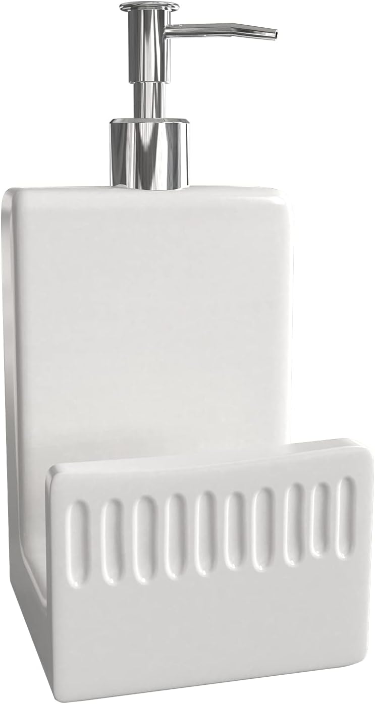 2 1 Soap Dispenser with Sponge Holder, Ceramic Dish Soap Dispenser for Kitchen Sink, in Refillable Liquid Hand
