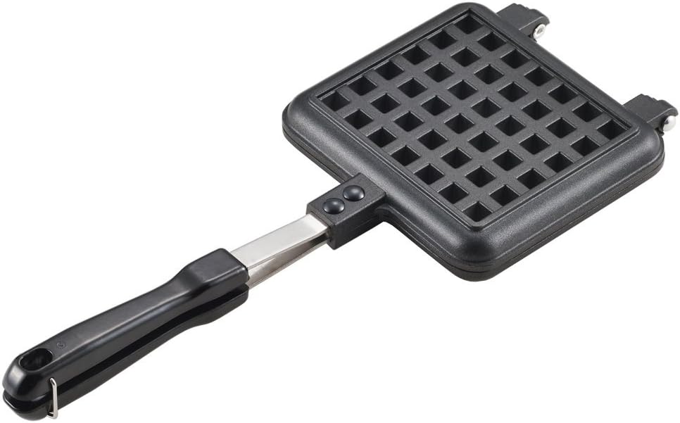 Yoshikawa SJ2275 Waffle Maker, Single, Black, Fluorine Treatment for Gas Stoves, 13.6 x 5.6 x 1.3 inches