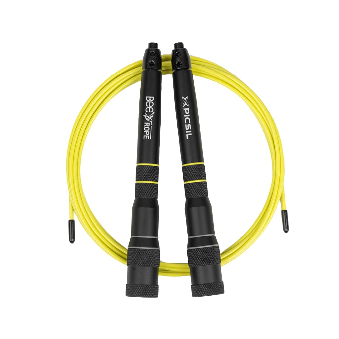 PICSIL Bee Rope - Aluminum Rope The only self-Adjusting Rope in The World, Very Light and Extremely Fast. Speed Rope, Double Dutch Jump Rope Double Unders, Cross Training, Boxing, Fitness (New Black)