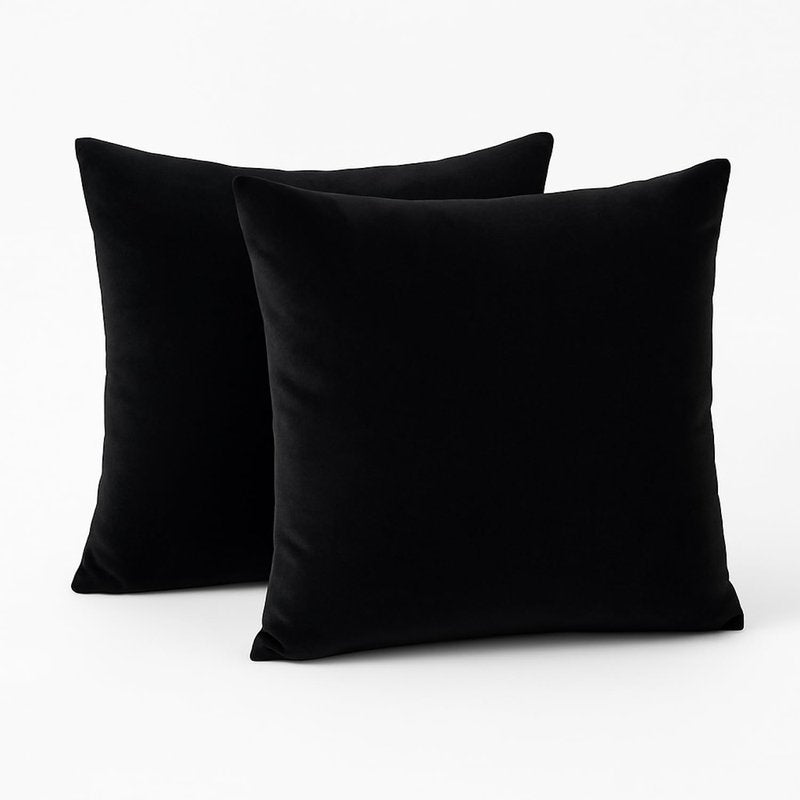 Set of 2 Black Velvet Throw Pillow Covers 18 x 18 Inch - Soft Decorative Cushion Covers for Sofa, Couch, Bed - Square Pillowcases with Hidden Zipper