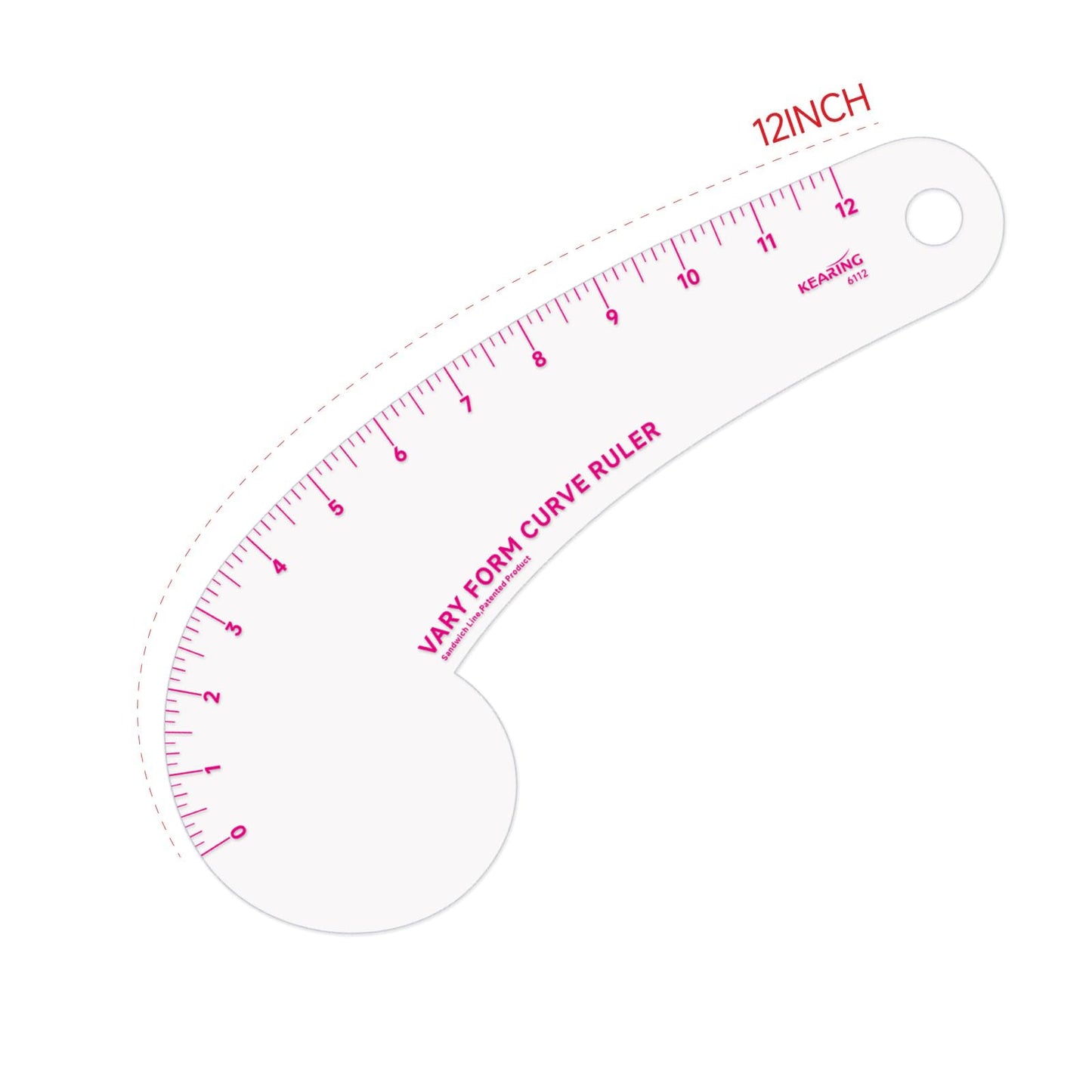 KEARING 12Inch Clear Vary Form Curve Ruler for Sewing, Sandwich Line Scale, French Curve Ruler for Pattern Making, Hip Curve Ruler for Measuring Fashion Design