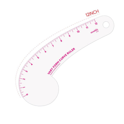 KEARING 12Inch Clear Vary Form Curve Ruler for Sewing, Sandwich Line Scale, French Curve Ruler for Pattern Making, Hip Curve Ruler for Measuring Fashion Design
