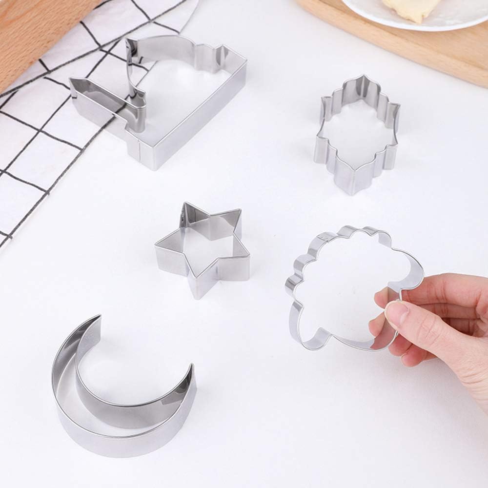 Aprildecember Ramadan and Eid Cookie Cutter Set of 7 - Includes Mosque, Lantern, Moon, Star, Kaba, Sheep Head, Camel