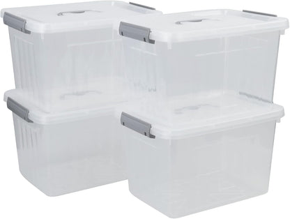 4-Pack Clear Plastic Storage Latch Box with Lids, 10 L