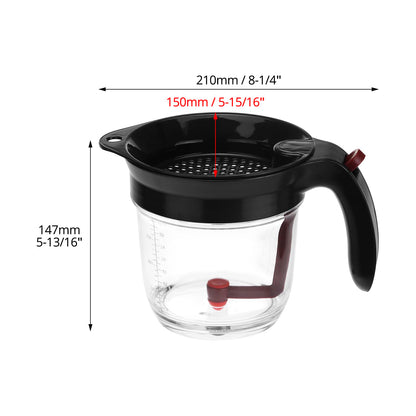 QWORK Fat Separator, 4 Cups / 1000 ml Grease Separator with Bottom Release - Soup Oil Separator Measuring Cup for Cooking
