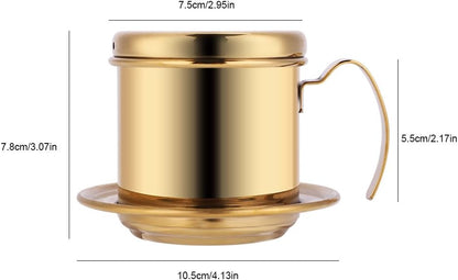 Vietnamese Coffee Filter Maker, Small Stainless Steel French Press Coffee Drip Brewer for Office Cafe (Gold)