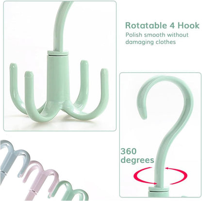 Closet Hanging Hooks, Rotatable Storage Organizer, Set of 4 Punch-Free Closet Hanger Holder for Home