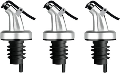 Dycica Nozzle (Silver-3pcs) Olive Oil Spouts, Oil Vinegar Bottle Stopper Spout Leakproof Dispenser Wine Pourer forOil
