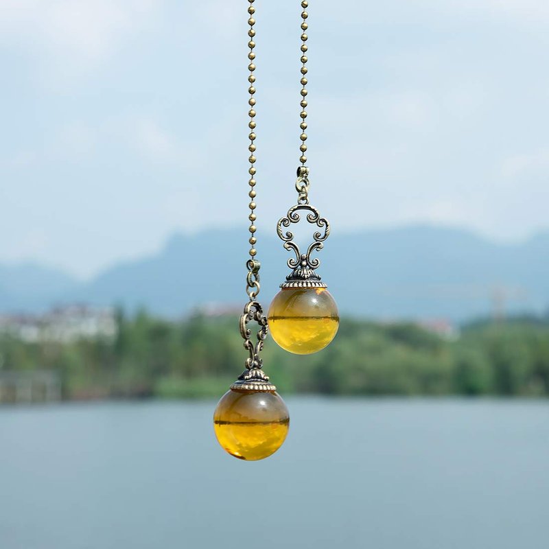 LONGSHENG - SINCE 2001 - Set of 2 Vintage-Style Amber Fan Pull Ceiling Fan Chain Pulls Crystal Ball 12inch Chains for Fan Light