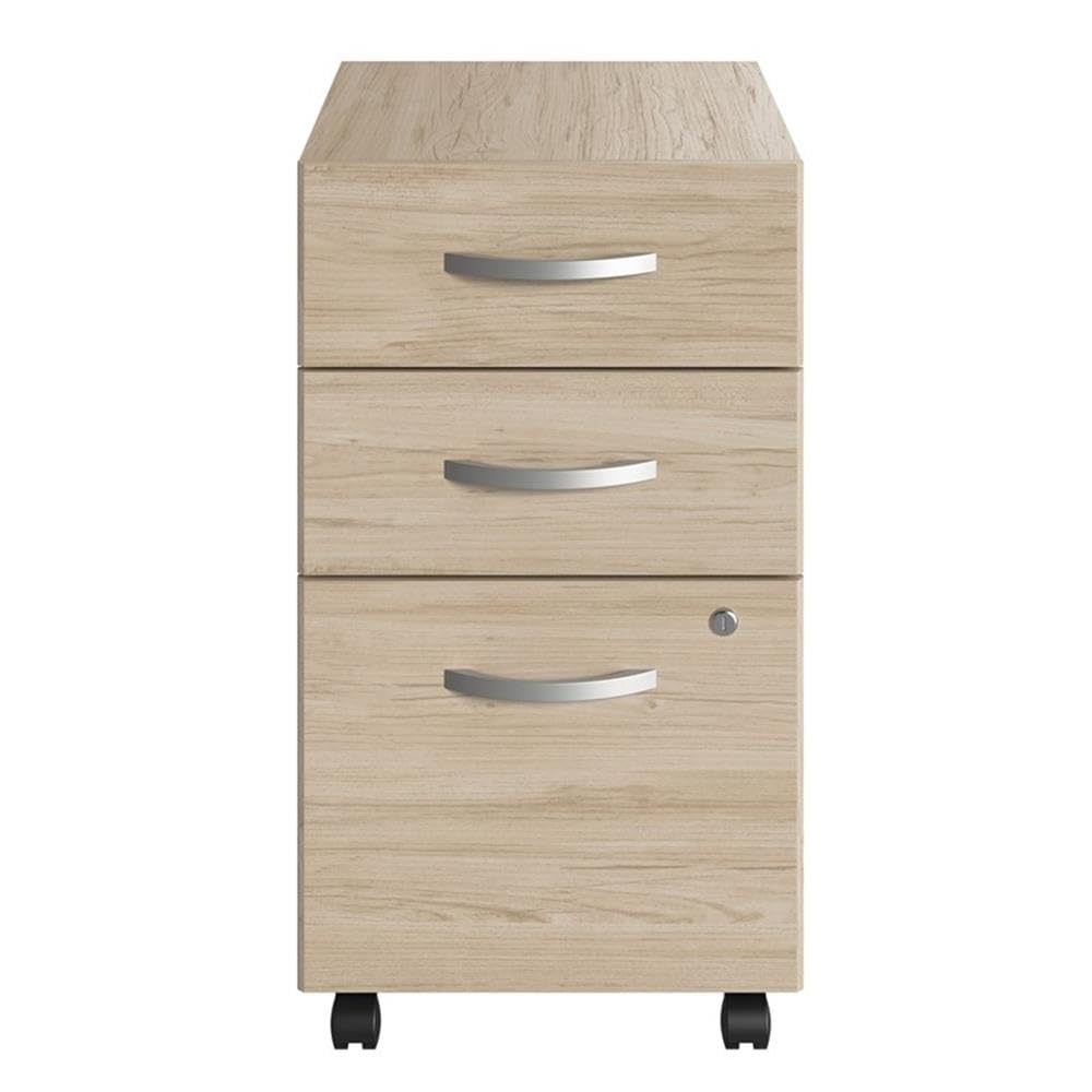 BOWERY HILL 3 Drawer Mobile File Cabinet, Natural Elm Finish, Engineered Wood, Smooth Ball Bearing Slides, Thermally Fused Laminate, Locking Drawers, Rolling Design with Casters, Office Organization