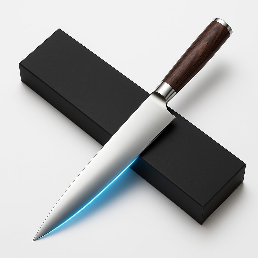 8 Inch Japanese Chef Knife, High Carbon Stainless Steel Kitchen Knife with Ergonomic Pakka Wood Handle, Ultra Sharp Gyuto Cooking Knife with Gift Box for Home & Professional Chefs