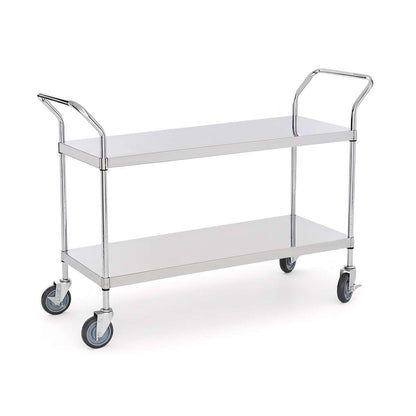 18" x 58" x 37" Stainless Steel Two Shelf Utility Cart - Commercial Heavy-Duty NSF Service Cart with Handles, Storage Rolling Shelving for Warehouse, Office, Food Service