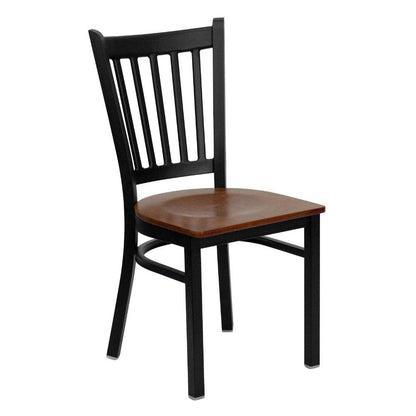 Flash Furniture 4 Pack HERCULES Series Black Vertical Back Metal Restaurant Chair - Cherry Wood Seat