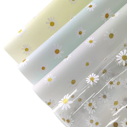 XHT 8 Pcs Daisy Jelly Vinyl, 21cmx30cm Waterproof Transluscent Glitter Flower Printed TPU Film for Pouches Keychains Jewelry Making