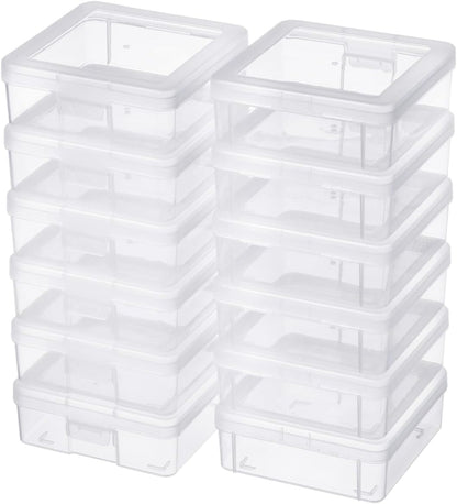 Storage Containers - 12 Pack Clear Plastic Boxes with Latching Lid | Small 5" x 5" x 1.9" for Office & Beauty