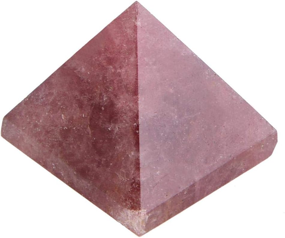 AUNMAS 3cm Quartz Pyramid, Small Strawberry Crystal Love Addition Reiki Stone Energy Tower for Home Office Decoration