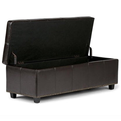 SIMPLIHOME Kingsley Storage Ottoman - 48 inch Wide Upholstered Linen Look Fabric Rectangle Large Storage Ottoman Bench in Coffee Brown, Transitional Tufted Ottoman for Living Room with Lift-Up Lid