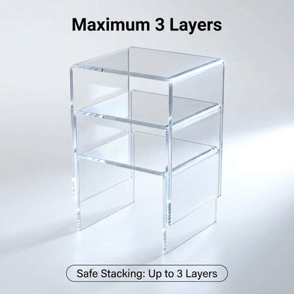QWORK Clear Acrylic 4"x4"x4" Display Risers – 8 Pack Lightweight Stands for Cupcakes, Jewelry & Crafts