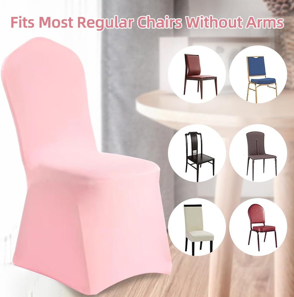 Yahpetes (1 Chair Cover Pink Polyester Spandex Banquet Chair Covers Slipcover Flat Front Stretch Spandex Chair Covers