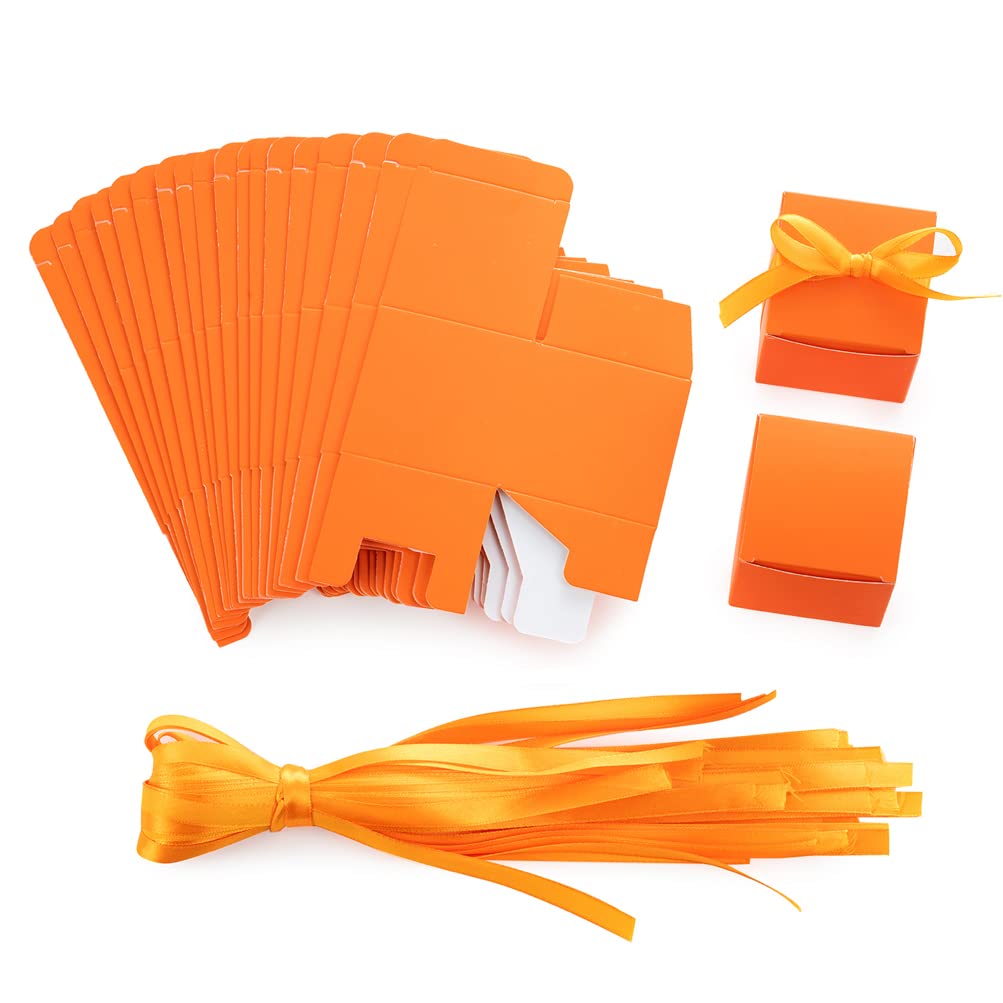 AWELL Orange Gift Candy Box Bulk 2x2x2 inches with Orange Ribbon Party Favor Box for Graduation Halloween Party,Pack of 50