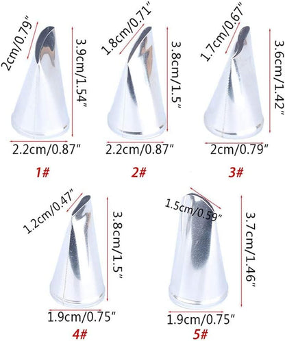 BeeSpring 5 pcs Petal Piping Nozzles, Stainless Steel Cake Decorating Tips for Rose Flower Pastry DIY Tools