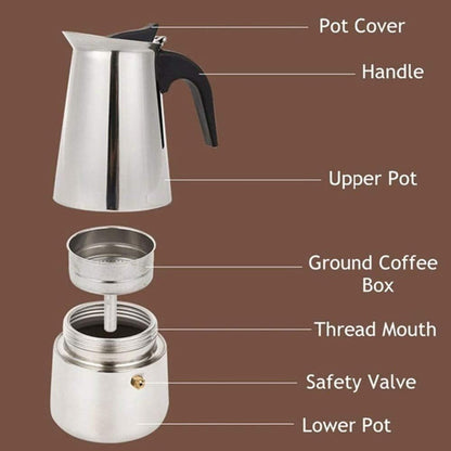 kkhouse Stainless Steel Coffee Pot - Mocha Espresso Latte Percolator Stove Coffee Maker, 100ml Cafetiere Tool
