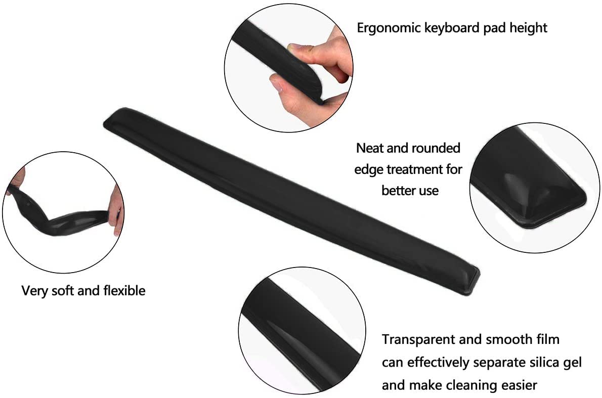 ABRONDA Gel Keyboard & Mouse Wrist Rest Set - Keyboard Wrist Rest Pad & Mouse Support for Office Gaming Pad Computer Laptop Ergonomic Comfortable Pain Relief- Pad Set (Black Pad Set)