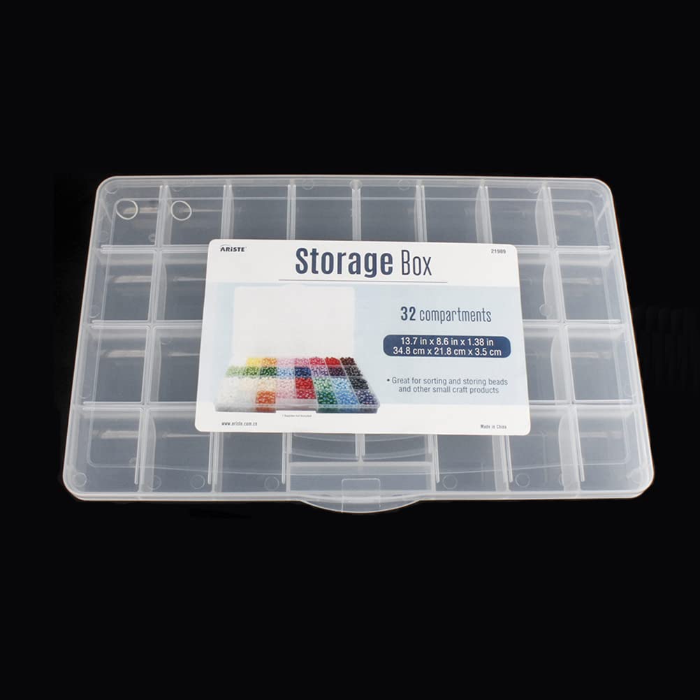 Chemlliy 32 Grids Clear Plastic Organizer Box, Craft Storage Container for Beads Organizer, Art DIY, Crafts Jewelry Storage, Fishing Tackles, Rock Collection, 1 Pack
