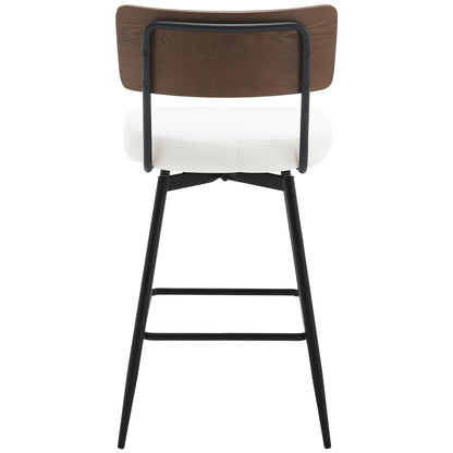 Bekrvio Counter Height Swivel Bar Stools Set of 4, Upholstered Faux Leather Barstools with Wood Backs and Metal Legs, 26" Seat Height Counter Bar Stool for Kitchen Island, White