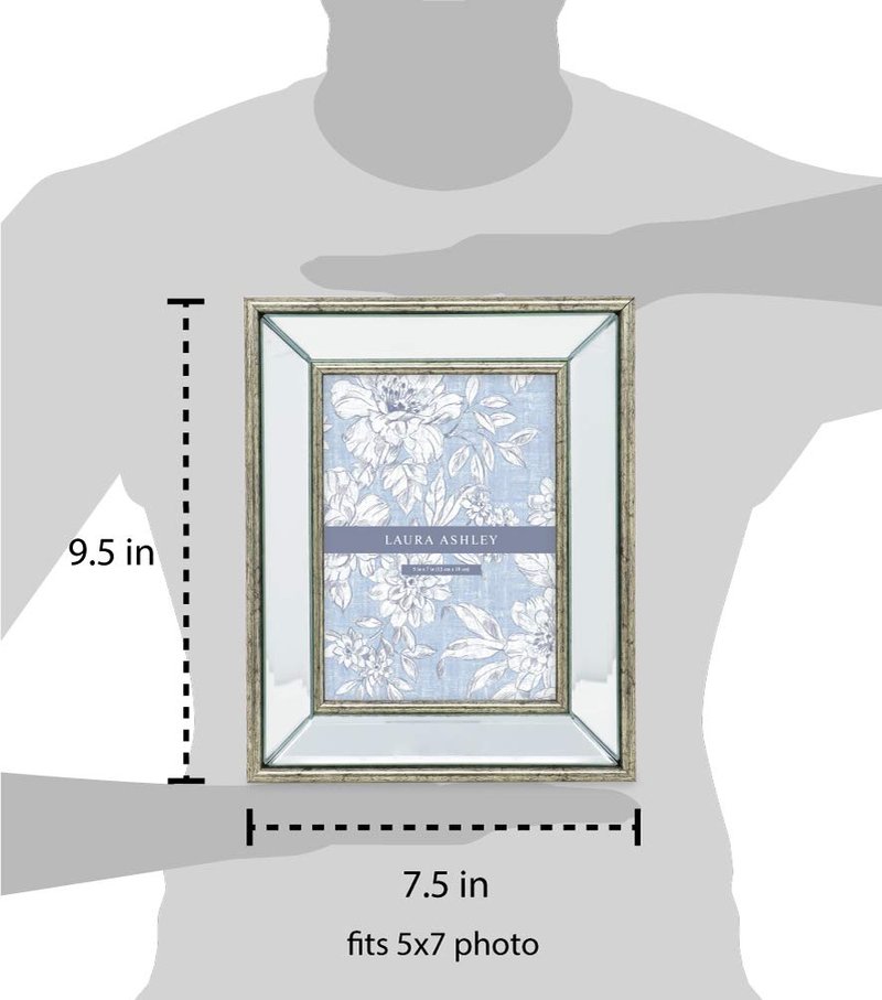 Laura Ashley 5x7 Silver Beveled Mirror Picture Frame, Classic Mirrored Frame with Deep Slanted Angle, Wall-Mountable, Made for Tabletop Display, Photo Gallery and Wall Art, (5x7, Silver)