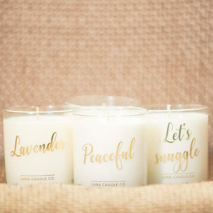 LUNA CANDLE CO. Simple Lavender Scented Jar Candle, Soy Wax, 11oz. Glass, Up to 110 Hours of Burn Time, Tranquility, Perfect for Yoga and Spa, Relax and Unwind, Made in The USA- Peaceful