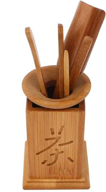 Bamboo Gongfu Set of 6, Chinese Ceremony Accessories with Bucket, Spoon, Scoop, Clip, Tea Gift Set