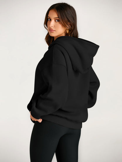 Trendy Queen Womens Oversized Hoodies Fleece Sweatshirts Fall Fashion 2025 Pullover Sweaters Winter Clothes Black M