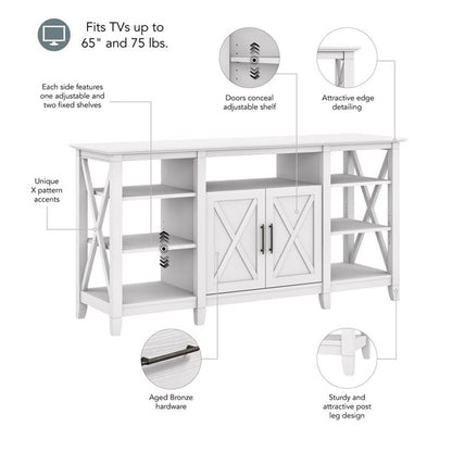 Bush Home Key West Tall TV Stand for 65 Inch TV in Pure White Oak, Farmhouse Entertainment Center with Storage