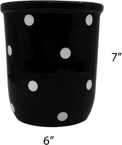 Modern Kitchen Utensil Holder, Polka Dots Black Utensil Crock, Kitchen Storage Decor