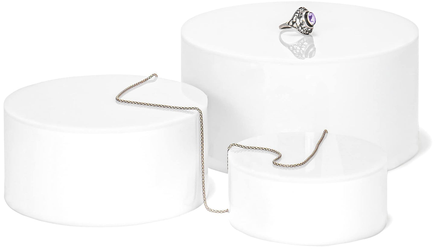 Red Co. Set of 3 Sizes (6", 5", 4") Acrylic Round Cylinder Display Nesting Riser Stands with Hollow Bottoms, Glossy White