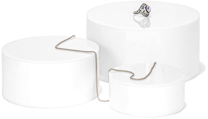 Red Co. Set of 3 Sizes (6", 5", 4") Acrylic Round Cylinder Display Nesting Riser Stands with Hollow Bottoms, Glossy White