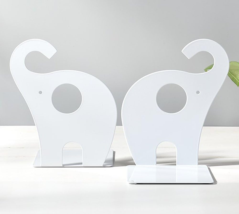 1 Leoyoubei Vintage Bookends with Felt Pads to Protect Bookshelf Bookcase Non-slip heavy steel Elephant pairs white