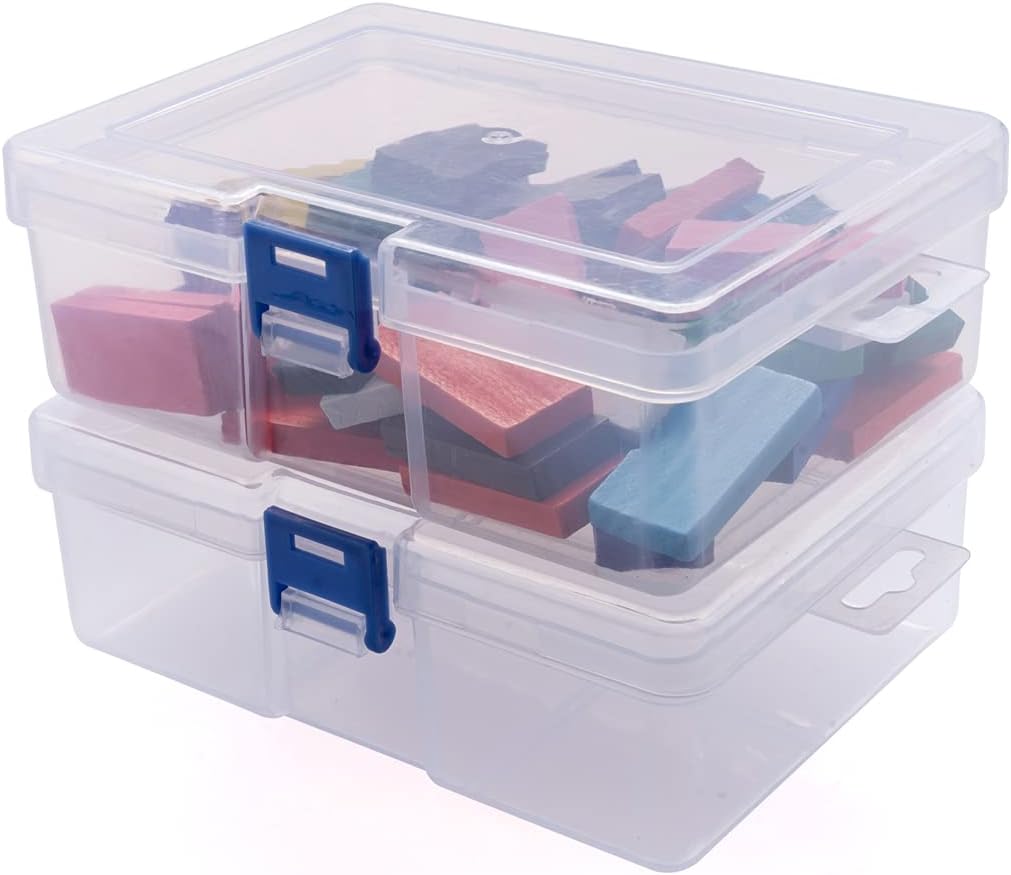 CHILDHOOD 2 Pack Clear Plastic Clip Box, Small Crayon Box Containers with Lids, 6.5 x 4.5 Inches