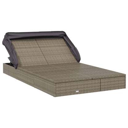 GFMGUEMV Foldable Outdoor Sunbed with Adjustable Armrests and Weather-Resistant Cushions for Two Persons, Modern Grey Patio Lounger