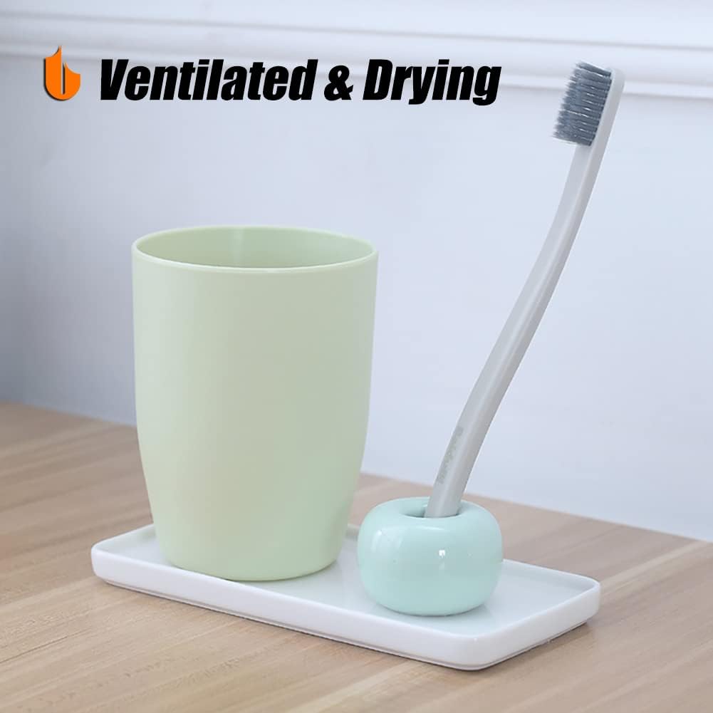 Urbanstrive Mini Ceramics Toothbrush Holder Stand for Bathroom Vanity Countertops (Gray 2-Pack)
