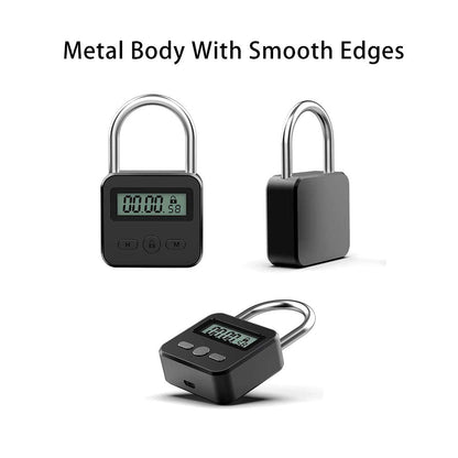 Metal Timer Lock, LCD Display Multi-Function Electronic Time, 99 Hours Max Timing, USB Rechargeable Timer Padlock (Black)