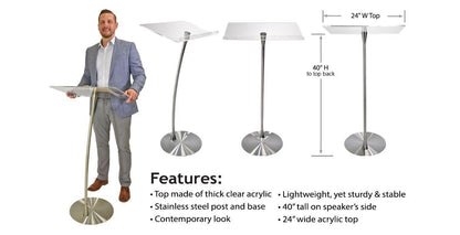 Arc 1 Stainless Steel and Acrylic Podium, Pulpit or Lectern with Side Table - Kingdom by Procson
