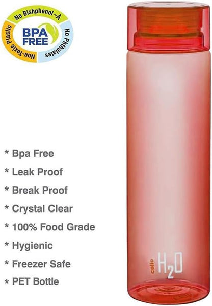 Cello H2O Unbreakable Bottle, 1 Litre, Set of 6