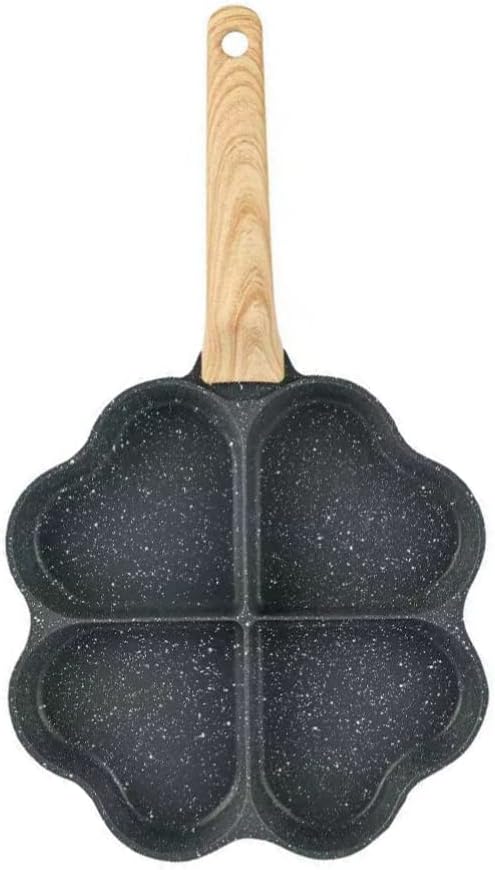 Hemoton Heart Shape Egg Frying Pan, Aluminum Non Stick Skillet with Wooden Handle for Omelets, Pancakes, and Breakfast