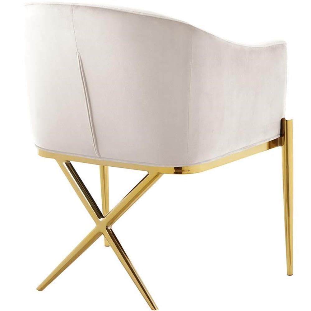 Meridian Furniture Xavier Collection Modern | Contemporary Velvet Upholstered Dining Chair with Sturdy Steel X Shaped Legs, 25.5" W x 24.5" D x 31.5" H, Cream
